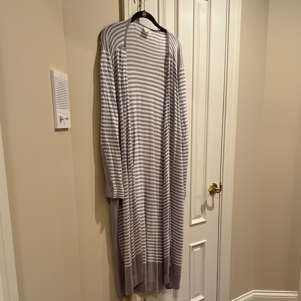 Gray Striped Long Cardigan
